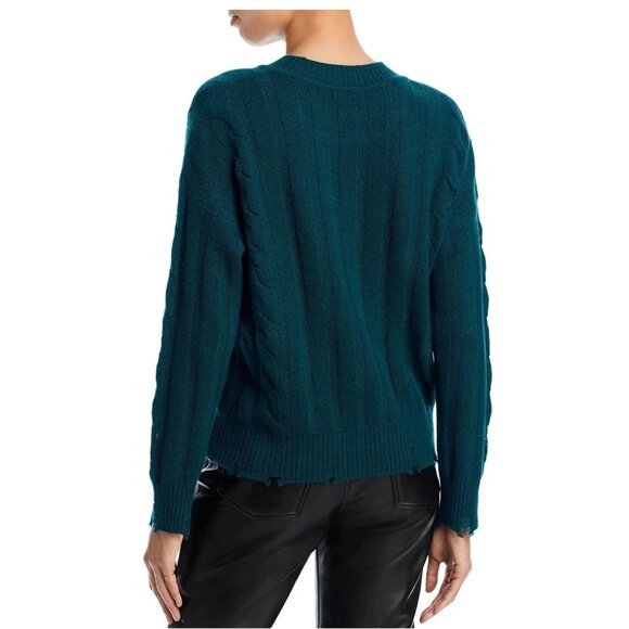 AQUA CASHMERE Distressed Cable Crewneck Cashmere Sweater Forest Size XL NWT - Picture 3 of 6